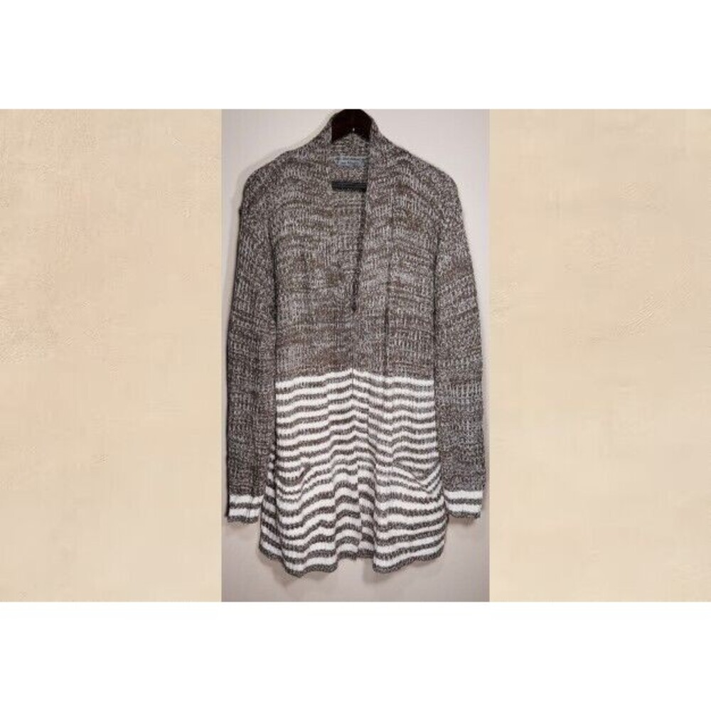 Open Cardigan Sweater Womens 2X Jason Maxwell Cream Brown Soft Knit Acrylic EUC